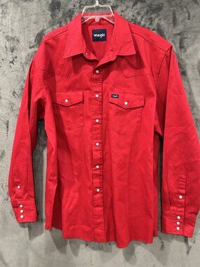 Wrangler Pearl Snap Red Shirt Western Rancher Cowboy Size X-Large